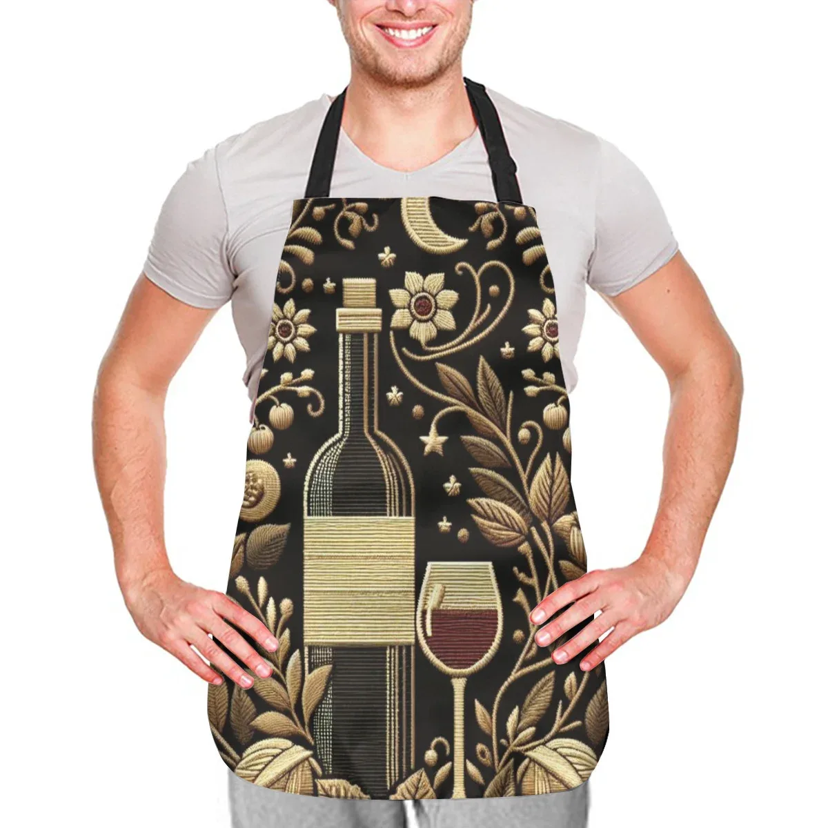 Avental de cozinha com garrafa de vinho